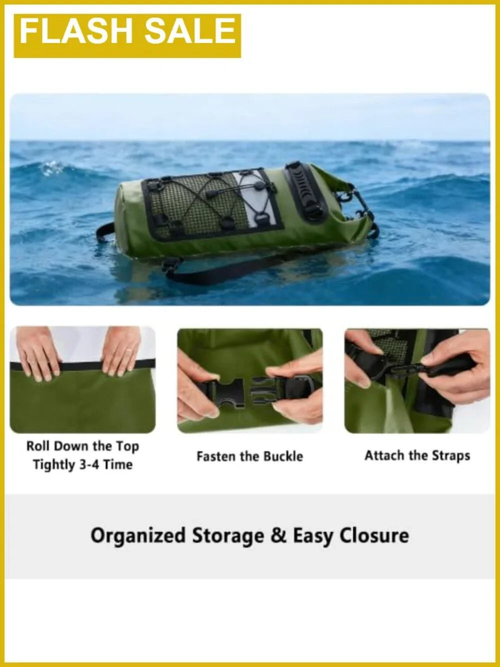 20L Roll-Top Waterproof Dry Bag Backpack for Kayaking Hiking